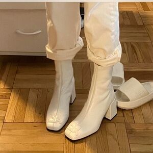 Courreges white leather ankle boots